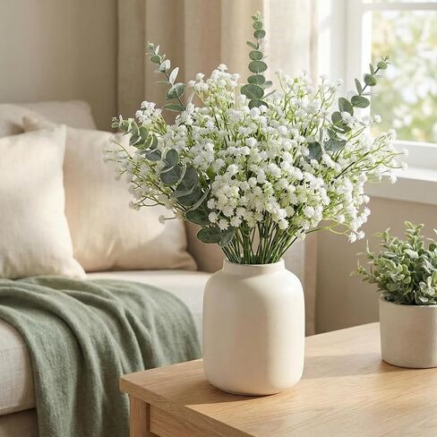 132 Pcs Babys Breath Artificial Flowers with Eucalyptus Stems, Baby Breath Flowers Artificial Bulk, Faux Gypsophila Bouquet for Wedding Bouquets, DIY Floral Arrangements, Home Table Vase Decor in Saudi Arabia