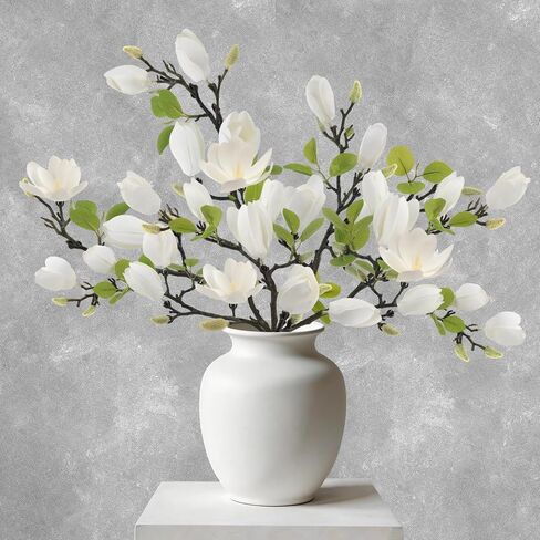 N&T NIETING 6 Pack Faux Magnolia Stems for Vase, 22" Artificial White Magnolia Flowers Elegant Fake Magnolia Branches for Table Centerpieces Decor, Wedding, Living Room Home Decoration in Saudi Arabia