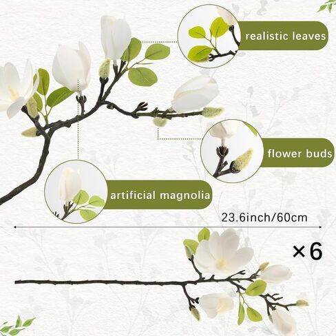 N&T NIETING 6 Pack Faux Magnolia Stems for Vase, 22" Artificial White Magnolia Flowers Elegant Fake Magnolia Branches for Table Centerpieces Decor, Wedding, Living Room Home Decoration in Saudi Arabia