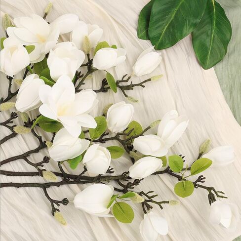 N&T NIETING 6 Pack Faux Magnolia Stems for Vase, 22" Artificial White Magnolia Flowers Elegant Fake Magnolia Branches for Table Centerpieces Decor, Wedding, Living Room Home Decoration in Saudi Arabia