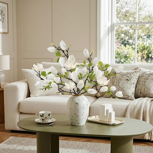 N&T NIETING 6 Pack Faux Magnolia Stems for Vase, 22" Artificial White Magnolia Flowers Elegant Fake Magnolia Branches for Table Centerpieces Decor, Wedding, Living Room Home Decoration in Saudi Arabia