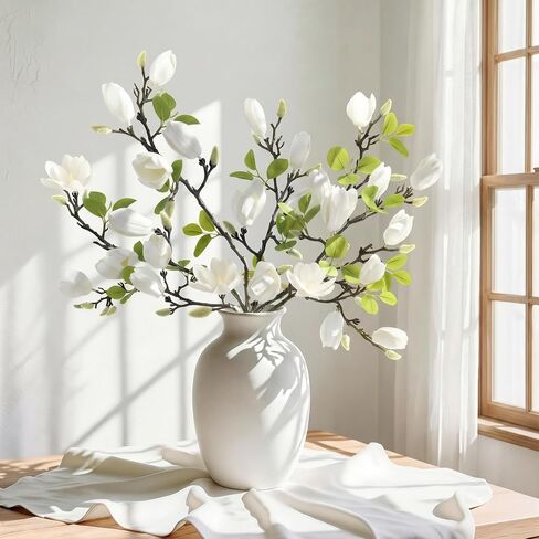 N&T NIETING 6 Pack Faux Magnolia Stems for Vase, 22" Artificial White Magnolia Flowers Elegant Fake Magnolia Branches for Table Centerpieces Decor, Wedding, Living Room Home Decoration in Saudi Arabia