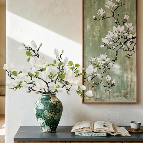 N&T NIETING 6 Pack Faux Magnolia Stems for Vase, 22" Artificial White Magnolia Flowers Elegant Fake Magnolia Branches for Table Centerpieces Decor, Wedding, Living Room Home Decoration in Saudi Arabia