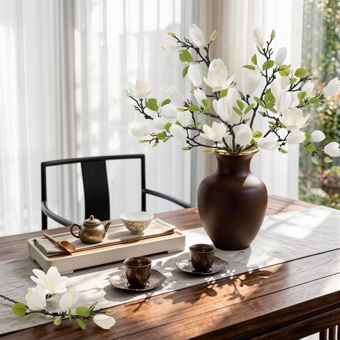 N&T NIETING 6 Pack Faux Magnolia Stems for Vase, 22" Artificial White Magnolia Flowers Elegant Fake Magnolia Branches for Table Centerpieces Decor, Wedding, Living Room Home Decoration in Saudi Arabia
