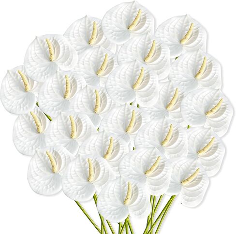 24 Pcs Artificial Anthurium Flowers 23.6 Inch White Fake Anthurium Flowers for Wedding Bridal Shower DIY Vase Bouquets Centerpiece Arrangements Party Home Decor in Saudi Arabia