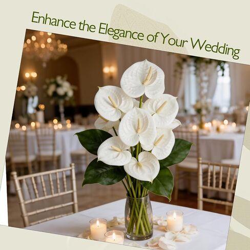 24 Pcs Artificial Anthurium Flowers 23.6 Inch White Fake Anthurium Flowers for Wedding Bridal Shower DIY Vase Bouquets Centerpiece Arrangements Party Home Decor in Saudi Arabia