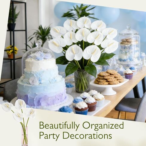 24 Pcs Artificial Anthurium Flowers 23.6 Inch White Fake Anthurium Flowers for Wedding Bridal Shower DIY Vase Bouquets Centerpiece Arrangements Party Home Decor in Saudi Arabia