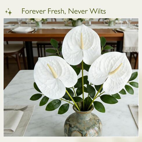 24 Pcs Artificial Anthurium Flowers 23.6 Inch White Fake Anthurium Flowers for Wedding Bridal Shower DIY Vase Bouquets Centerpiece Arrangements Party Home Decor in Saudi Arabia