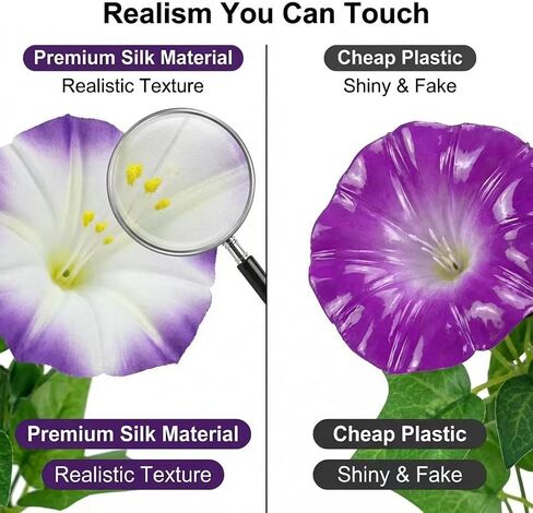 6 Bundles Artificial Morning Glories Mixed Colors (2 Yellow, 2 Purple, 2 Bi-Color) - Silk Faux Outdoor Flowers for Hanging Baskets - UV Resistant Wired Fake Plants for Window Box (12 Inch) in Saudi Arabia