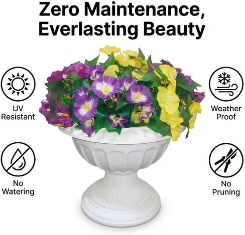 6 Bundles Artificial Morning Glories Mixed Colors (2 Yellow, 2 Purple, 2 Bi-Color) - Silk Faux Outdoor Flowers for Hanging Baskets - UV Resistant Wired Fake Plants for Window Box (12 Inch) in Saudi Arabia