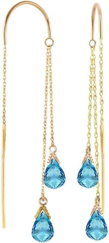 Galaxy Gold GG 14k Solid Yellow Gold Threaded Dangles Earrings with Natural 2.5 Carat Blue Topaz in Kuwait