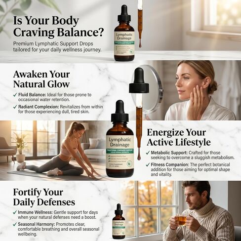 Lymphatic Drainage Drops for Bloat Relief & De-Puff, Natural Lymph Node Detox Cleanse, Reduce Fluid Retention & Water Weight, Alcohol-Free Vegan Herbal Supplement for Face & Body Debloating – 2 Fl Oz in Saudi Arabia