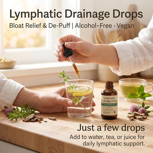 Lymphatic Drainage Drops for Bloat Relief & De-Puff, Natural Lymph Node Detox Cleanse, Reduce Fluid Retention & Water Weight, Alcohol-Free Vegan Herbal Supplement for Face & Body Debloating – 2 Fl Oz in Saudi Arabia