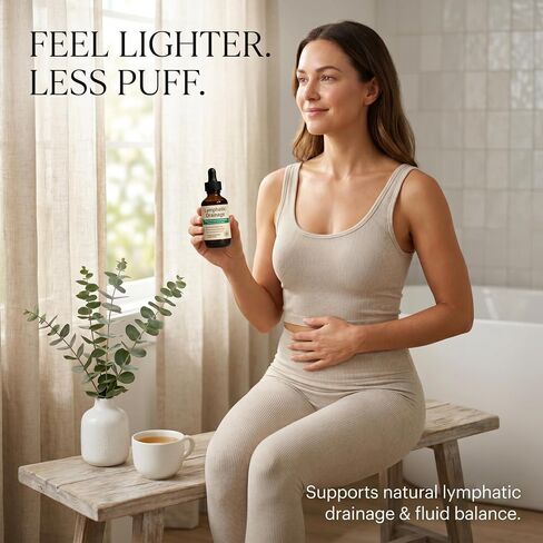 Lymphatic Drainage Drops for Bloat Relief & De-Puff, Natural Lymph Node Detox Cleanse, Reduce Fluid Retention & Water Weight, Alcohol-Free Vegan Herbal Supplement for Face & Body Debloating – 2 Fl Oz in Saudi Arabia