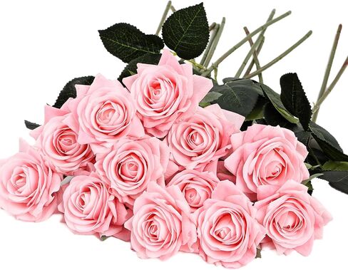 Kimura's Cabin 12 pcs Lifelike White Roses Artificial Flowers Real Touch Long Stem Rose Fake Flowers for Wedding Centerpieces, Coffee Table Home Vase Decor in Saudi Arabia