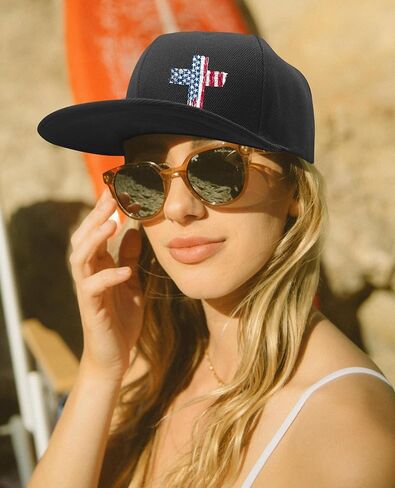 العلم الأمريكي الصليب Snapback القبعات للرجال القبعات المسيحية يسوع الصليب قبعة مسطحة بيل حافة القبعات للرجال المفاجئة القبعات السوداء قبعة بيسبول الأولاد الأديان صلاة نعمة in Kuwait