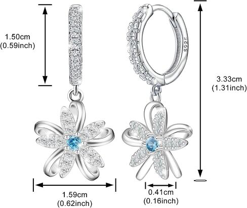 S925 Sterling Silver Sparkling Blue CZ Flower Dangle Hoop Earrings Dainty Small Flower Huggie Hoop Earrings Piercing Cartilage Jewelry for Women Wedding Birthday Party Gift Daughter Her in Saudi Arabia