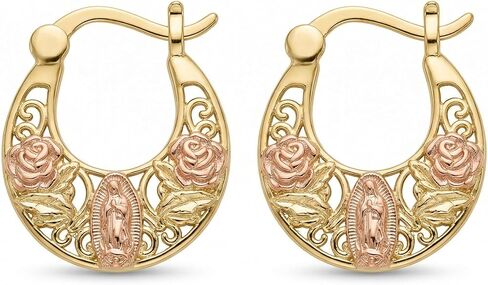 14K Gold Plated Virgin Mary Hoop Earrings Rose Flower Virgen de Guadalupe Hoop Earrings Christian Vrigin Mary Jewelry Gift for Women in Saudi Arabia