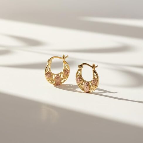 14K Gold Plated Virgin Mary Hoop Earrings Rose Flower Virgen de Guadalupe Hoop Earrings Christian Vrigin Mary Jewelry Gift for Women in Saudi Arabia