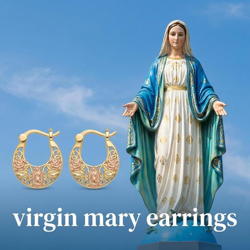 14K Gold Plated Virgin Mary Hoop Earrings Rose Flower Virgen de Guadalupe Hoop Earrings Christian Vrigin Mary Jewelry Gift for Women in Saudi Arabia