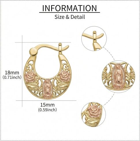 14K Gold Plated Virgin Mary Hoop Earrings Rose Flower Virgen de Guadalupe Hoop Earrings Christian Vrigin Mary Jewelry Gift for Women in Saudi Arabia