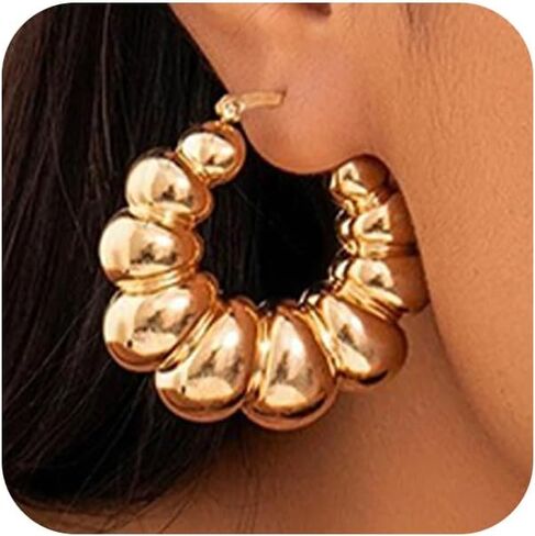 Chunky Gold Bead Ball Hoop Earrings for Women Statement, Trendy Silver Beaded Round Circle Earring Fashion Exaggerated Prom Party Jewelry Accessories in Saudi Arabia