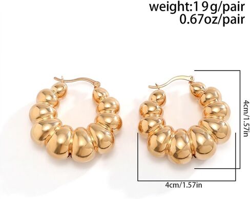 Chunky Gold Bead Ball Hoop Earrings for Women Statement, Trendy Silver Beaded Round Circle Earring Fashion Exaggerated Prom Party Jewelry Accessories in Saudi Arabia