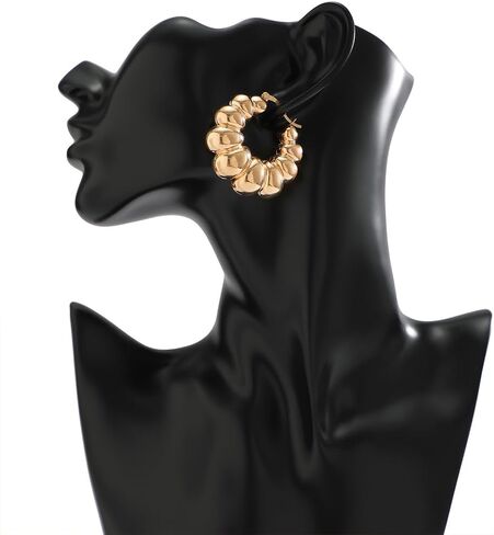 Chunky Gold Bead Ball Hoop Earrings for Women Statement, Trendy Silver Beaded Round Circle Earring Fashion Exaggerated Prom Party Jewelry Accessories in Saudi Arabia
