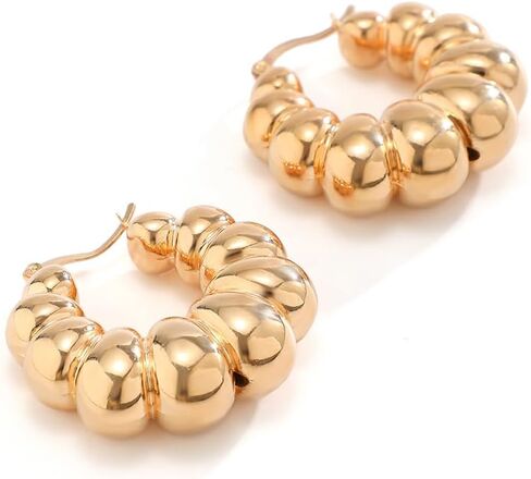 Chunky Gold Bead Ball Hoop Earrings for Women Statement, Trendy Silver Beaded Round Circle Earring Fashion Exaggerated Prom Party Jewelry Accessories in Saudi Arabia