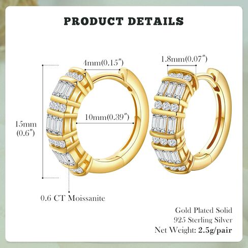 14K Gold Plated/925 Sterling Silver 15mm/21mm Moissanite Hoop Earrings for Women in Saudi Arabia