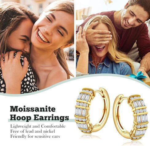 14K Gold Plated/925 Sterling Silver 15mm/21mm Moissanite Hoop Earrings for Women in Saudi Arabia