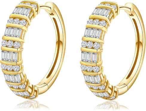 14K Gold Plated/925 Sterling Silver 15mm/21mm Moissanite Hoop Earrings for Women in Saudi Arabia