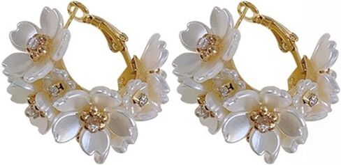 Acrylic Flower Hoop Earrings for Women Rhinestone Statement Floral Cluster Huggie Earrings Birthday Prom Jewelry in Saudi Arabia