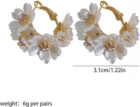 Acrylic Flower Hoop Earrings for Women Rhinestone Statement Floral Cluster Huggie Earrings Birthday Prom Jewelry in Saudi Arabia