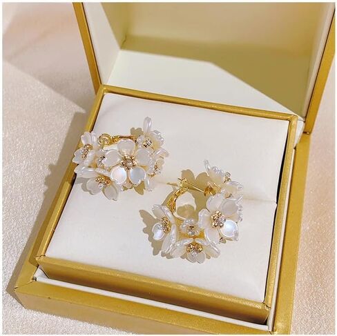 Acrylic Flower Hoop Earrings for Women Rhinestone Statement Floral Cluster Huggie Earrings Birthday Prom Jewelry in Saudi Arabia