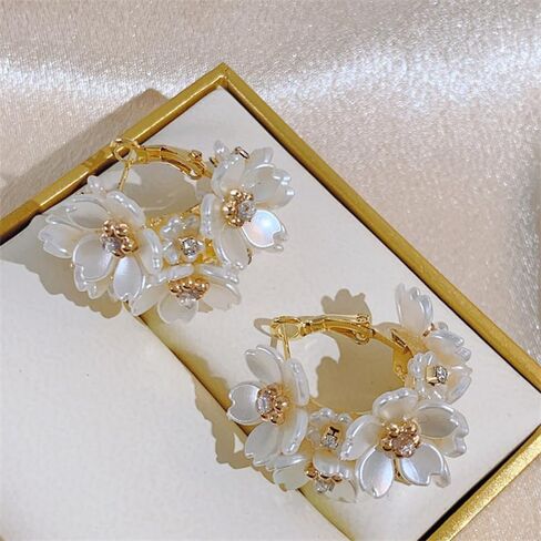 Acrylic Flower Hoop Earrings for Women Rhinestone Statement Floral Cluster Huggie Earrings Birthday Prom Jewelry in Saudi Arabia