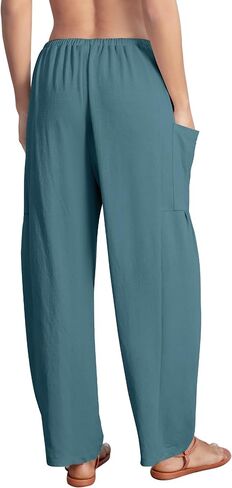 DLOODA Flowy Wide Leg Pants for Women, Drawstring Palazzo Harem Pants Casual Beach Vacation Trousers with Pockets Lake Blue in Saudi Arabia