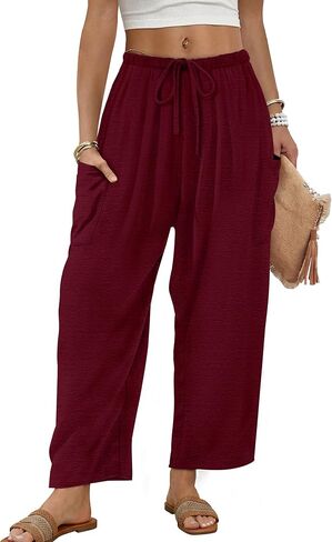 Sampeel Work Pants for Women Dressy Casual Business Outfits Spring Lounge Outfits Summer Trousers Comfy Flowy Ladies Clothes Burgundy XL in Kuwait