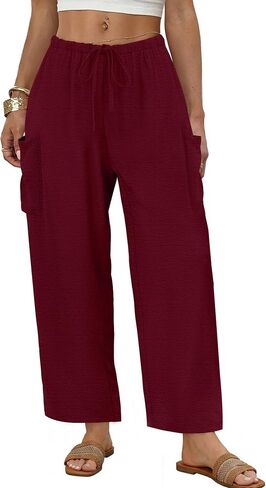 Sampeel Work Pants for Women Dressy Casual Business Outfits Spring Lounge Outfits Summer Trousers Comfy Flowy Ladies Clothes Burgundy XL in Kuwait