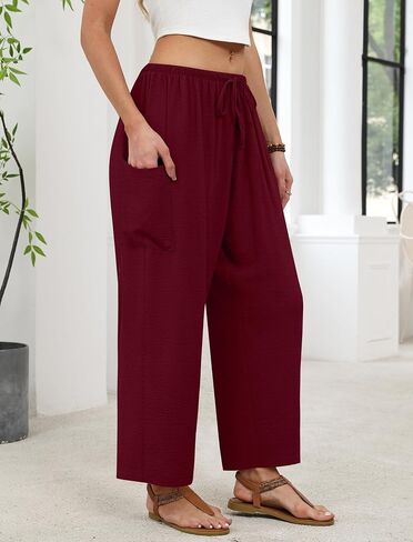 Sampeel Work Pants for Women Dressy Casual Business Outfits Spring Lounge Outfits Summer Trousers Comfy Flowy Ladies Clothes Burgundy XL in Kuwait