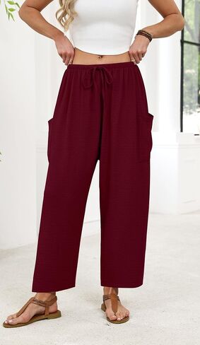 Sampeel Work Pants for Women Dressy Casual Business Outfits Spring Lounge Outfits Summer Trousers Comfy Flowy Ladies Clothes Burgundy XL in Kuwait