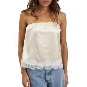 Women Y2K Lace Trim Satin Tube Top Silk Strapless Loose Bandeau Top Sexy Going Out Layering Shirt Streetwear in Saudi Arabia