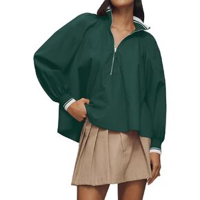 Dsewpaur Women Half Zip Puff Sleeve Sporty Henley Blouse Dressy Casual Loose Fit Swing Tops Tunic Shirt in Kuwait