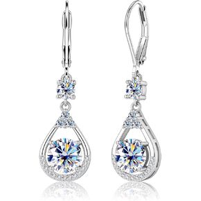 Moissanite Earrings for Women,Silver Moissanite Diamond Dangle Earrings 3ct D Color Cut Lab Created Hypoallergenic Trendy Gold Leverback Dangle Drop Earring for Women Jewelry Gifts in Box in Saudi Arabia
