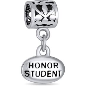 Bling Jewelry .925 Sterling Silver Personalize Oval Engravable Graduate Graduation Words Honor Student Dangle Bead Charm For Women Teen Oxidized for Bracelet in Kuwait