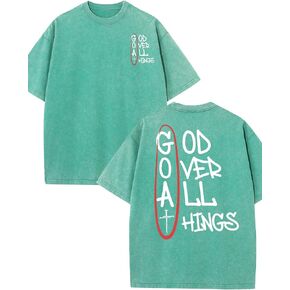 Vintage Washed Cotton T-Shirt Oversized Goat Graphic Christian Streetwear Short Sleeve Tee Unisex in Kuwait