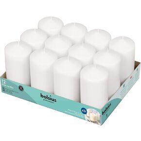 BOLSIUS 12 White Pillar Candles - 2.7 x 5 Inches Unscented Candle Set - 43 Hours - Dripless Clean Burning Smokeless Dinner Candle - Perfect for Wedding Candles, Parties and Special Occasions in Saudi Arabia