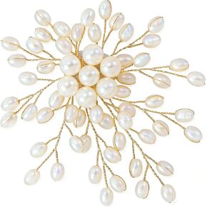 Firework Pearl Brooches for Women, Large Pearl Striking Flower Lapel Brooch Pin, Vintage Statement Clustered Pearls Brooches for Wedding Dress Costume Scarf Party - 1pc, White in Saudi Arabia