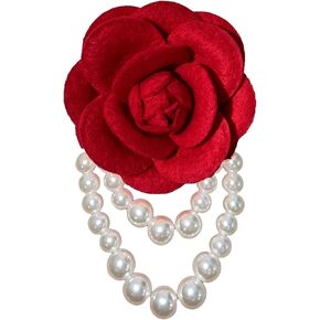 Fabric Camellia Brooch Pearl Chain Tassel Vintage Floral Lapel Pin Handmade Corsage Multi Color Decorative Clip Korean Style Ornament for Suit Coat Scarf Wedding Party Daily Outfit Decoration in Kuwait