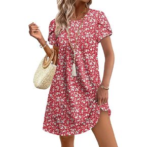 OFEEFAN Womens Summer Dresses 2026 Tulip Petal Short Sleeve Crew Neck Casual Dresses with Pockets S-3XL in Kuwait
